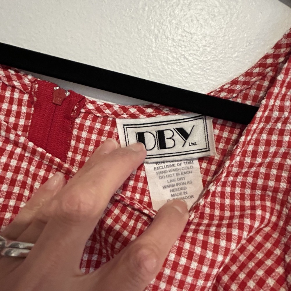 DBY 90's Vintage Red Gingham Checked Mini Dress Retro Boho Chic Summer Dress S‎ - Picture 3 of 9